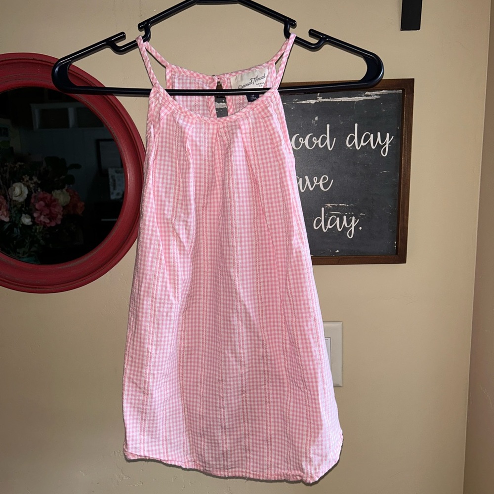 Plaid, pink and white tank top